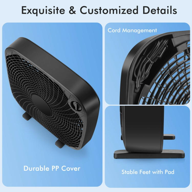 20 Inch Box Portable Floor Fan with 3 Speed Settings and Knob Control-BlackCostway Gallery View 10 of 10