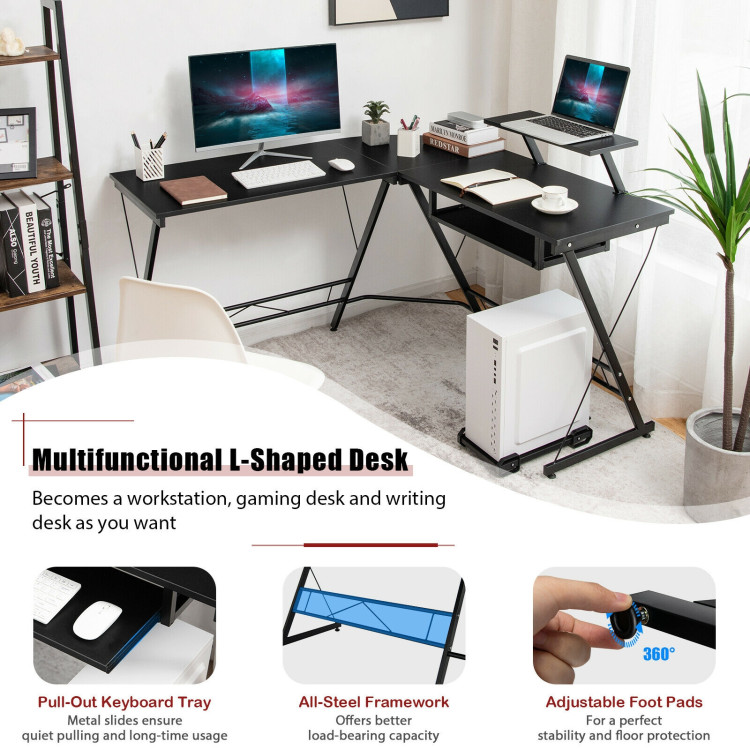 L Shaped Computer Desk Home Office Workstation with Movable Monitor Stand-BlackCostway Gallery View 3 of 11