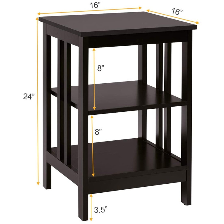 2 Pieces 3-Tier Nightstand with Reinforced Bars and Stable Structure-Dark BrownCostway Gallery View 5 of 9