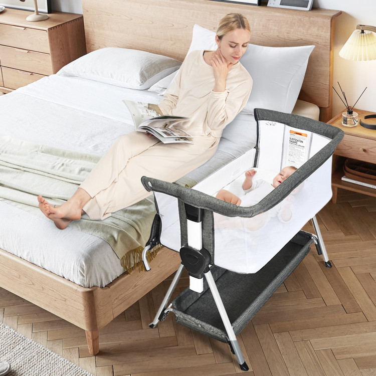 Adjustable Height Next to Me Baby Crib with Mattress