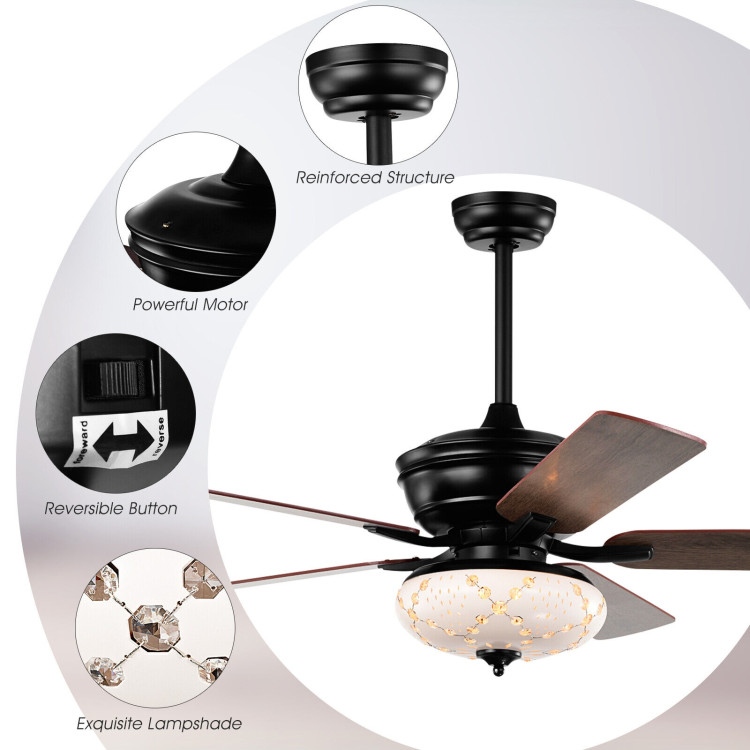 52 Inch Ceiling Fan with 3 Wind Speeds and 5 Reversible Blades-BlackCostway Gallery View 10 of 10