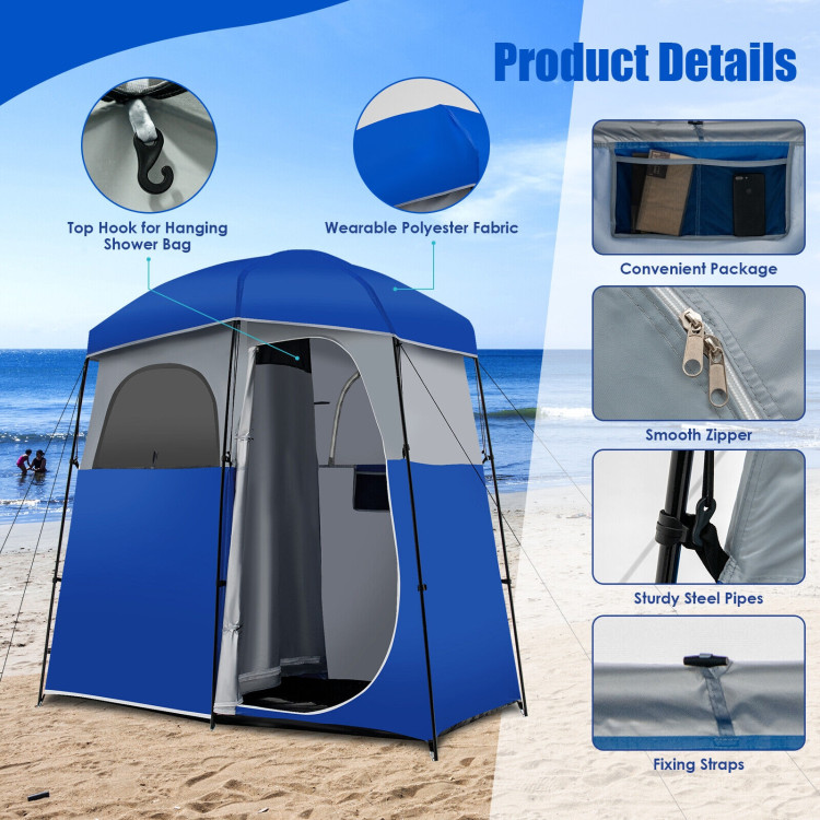 Double-Room Camping Toilet Tent with Floor and Portable Storage Bag-BlueCostway Gallery View 8 of 10