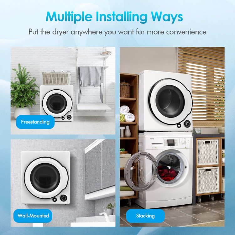 Compact Electric Tumble Laundry Dryer with Stainless Steel Tub-WhiteCostway Gallery View 3 of 10
