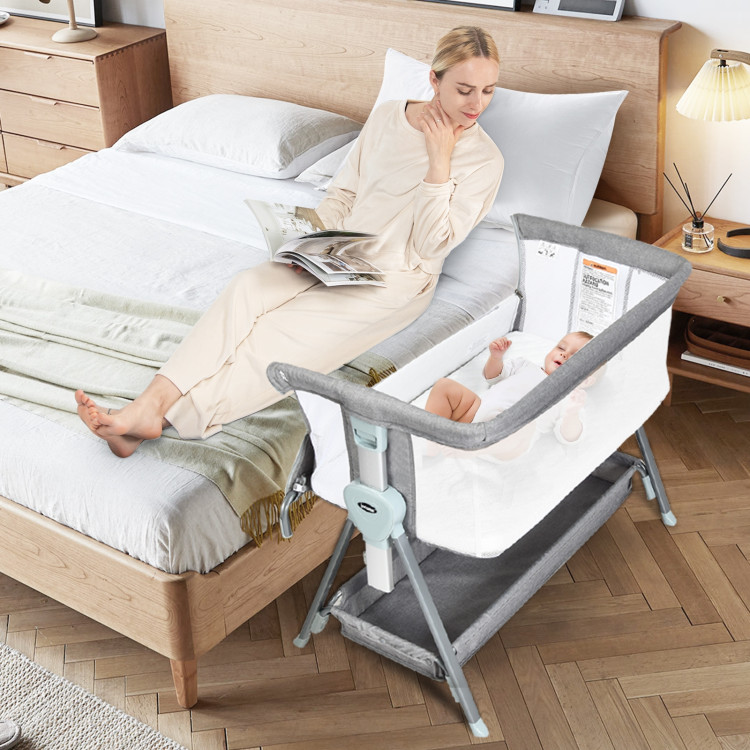 Adjustable Baby Bedside Crib with Large Storage-GrayCostway Gallery View 6 of 9