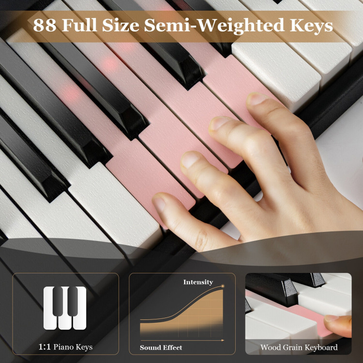 88-Key Folding Electric Lighted Piano Full-Size Portable Keyboard MIDI-BlackCostway Gallery View 9 of 10