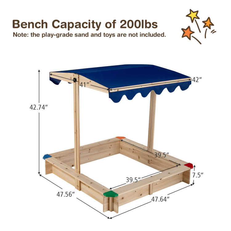 Kids Wooden Sandbox with Height Adjustable and Rotatable Canopy Outdoor PlaysetCostway Gallery View 5 of 12