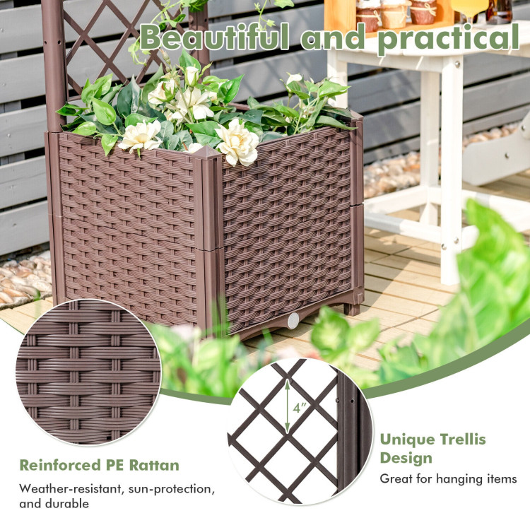 Raised Garden Bed with Trellis Planter Box for Climbing Plants -BrownCostway Gallery View 7 of 9