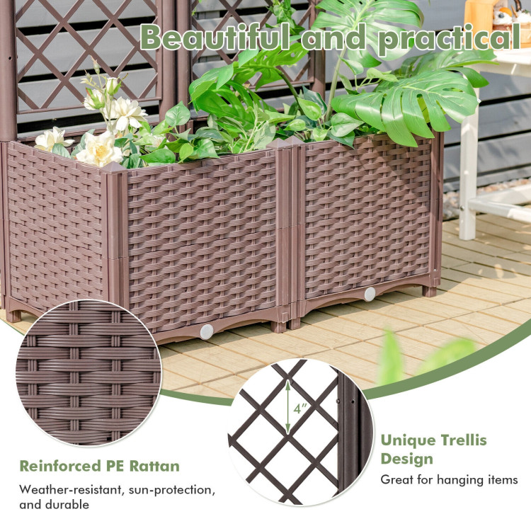 Raised Garden Bed with Trellis Planter Box for Climbing Plants-BrownCostway Gallery View 7 of 9