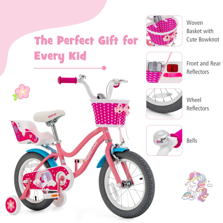 Kids Bicycle with Training Wheels and Basket for Boys and Girls Age 3-9 Years-14"Costway Gallery View 9 of 11