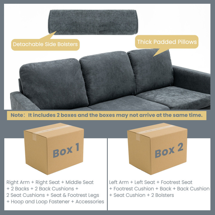 3 Seat L-Shape Movable Convertible Sectional Sofa with Ottoman-GrayCostway Gallery View 8 of 10