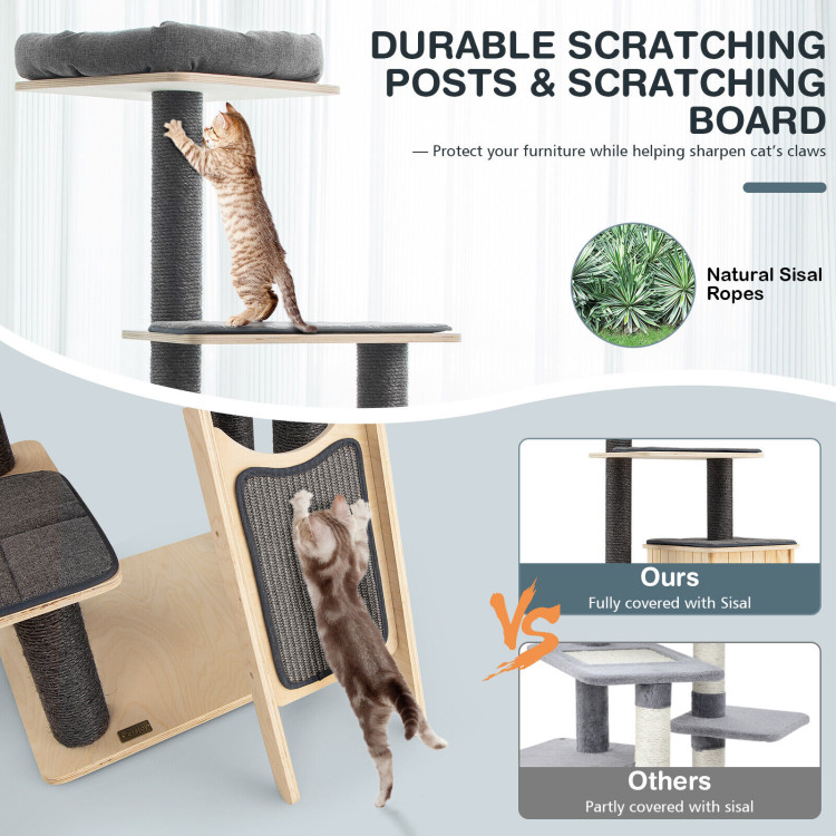 5-Tier Modern Wood Cat Tower with Washable Cushions-GrayCostway Gallery View 2 of 10