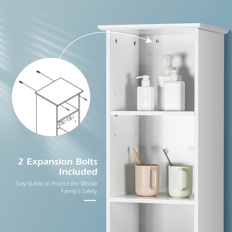 Bathroom Tall Freestanding Storage Cabinet with Open Shelves and Drawer-WhiteCostway Gallery View 9 of 10