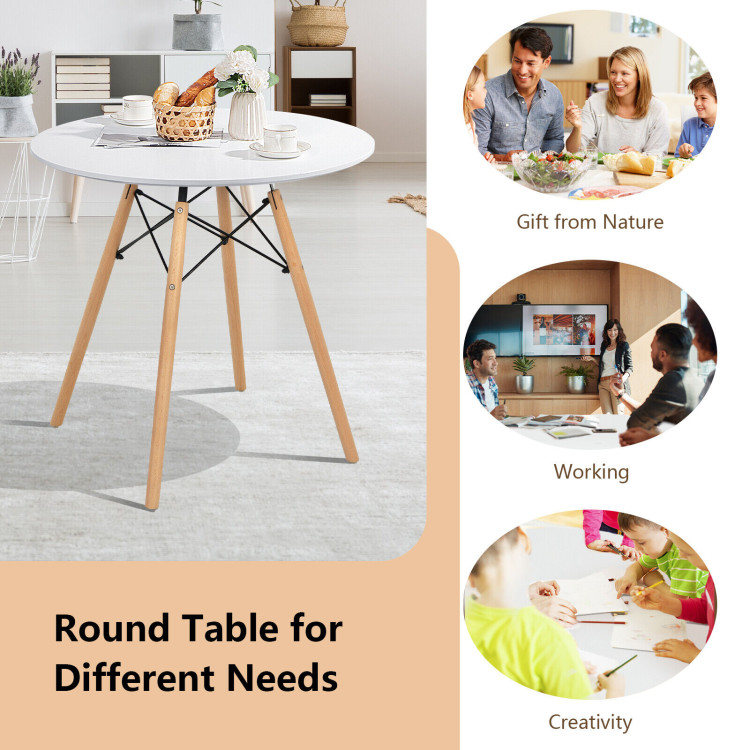 Round Modern Dining Table with Solid Wooden Leg-WhiteCostway Gallery View 5 of 10