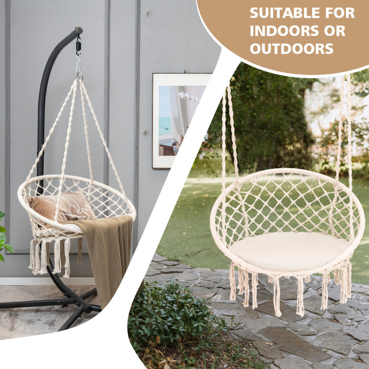 Cushioned Hammock Swing Chair with Hanging Kit-BeigeCostway Gallery View 5 of 10