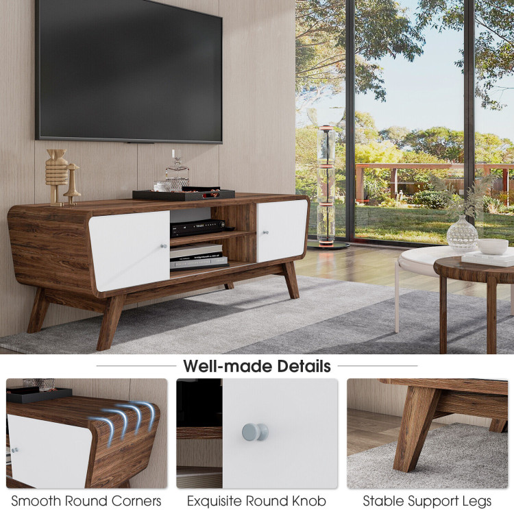 Sliding Door TV Stand with Adjustable Shelf for TVs up to 55 Inch-WalnutCostway Gallery View 6 of 11