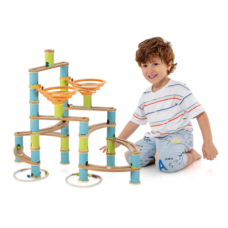 162 Pieces Bamboo Marble Run Educational Learning Toy SetCostway Gallery View 6 of 10
