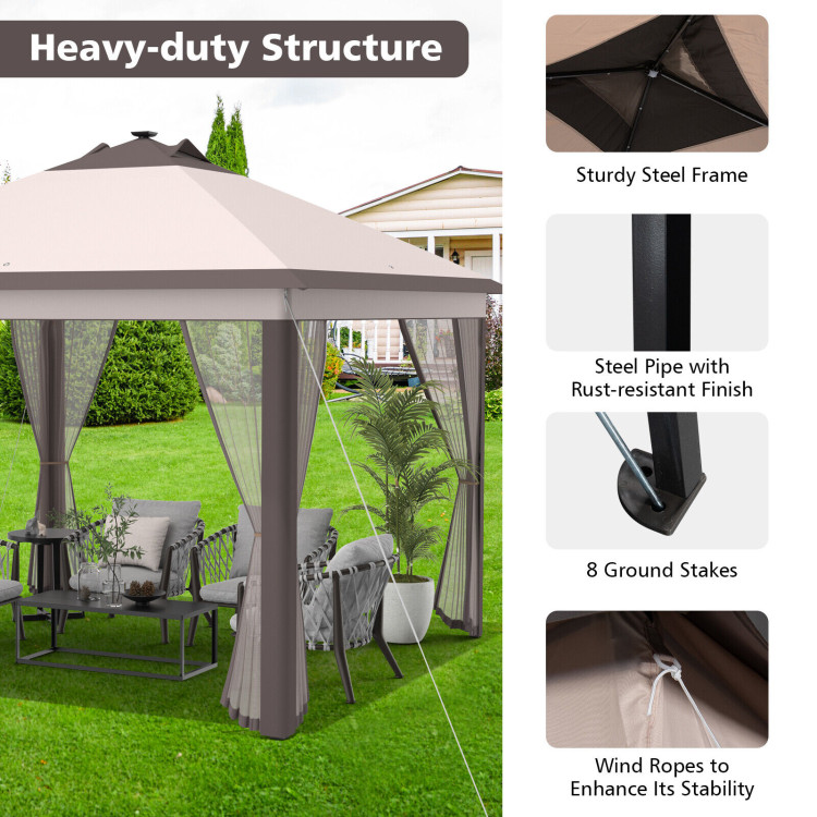 11 x 11 Feet Portable Outdoor Patio Folding Gazebo with Led Lights -BeigeCostway Gallery View 11 of 11