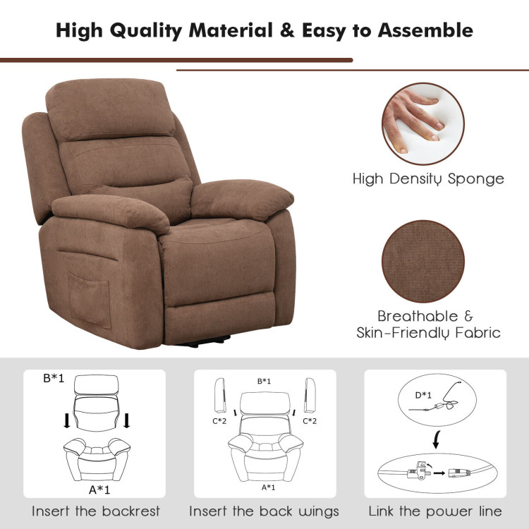 Power Lift Recliner Sofa with Side Pocket and Remote Control-BrownCostway Gallery View 6 of 12