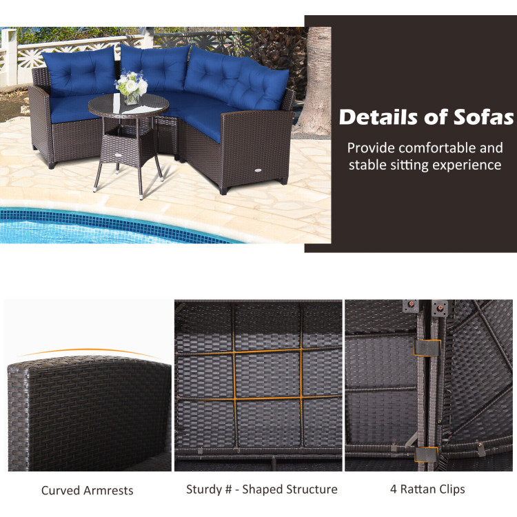 4 Pieces Patio Rattan Furniture Set Cushioned Sofa Glass Table-NavyCostway Gallery View 9 of 11