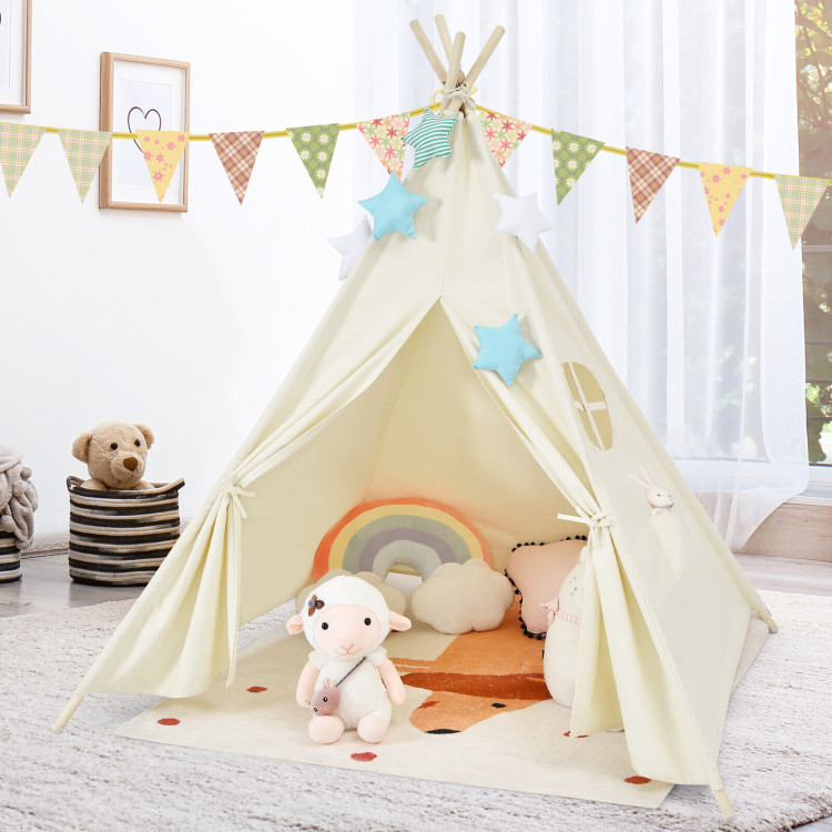 Foldable Kids Canvas Teepee Play TentCostway Gallery View 7 of 10