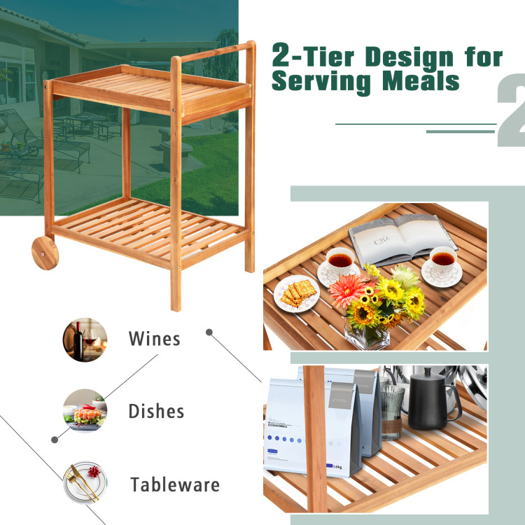 2-Tier Rolling Kitchen Island Serving Cart with Legs and HandleCostway Gallery View 3 of 12