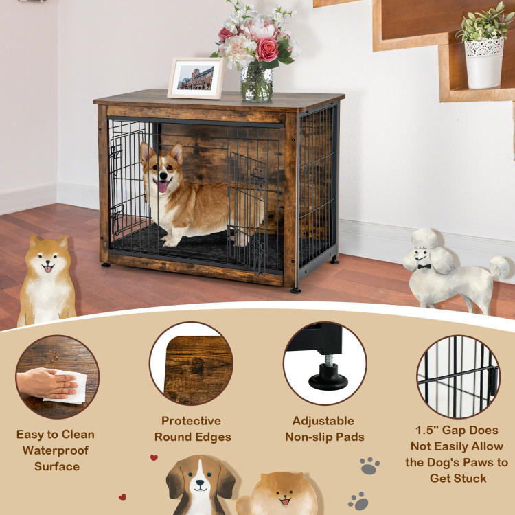 Wooden Dog Crate Furniture with Tray and Double Door-BrownCostway Gallery View 2 of 11