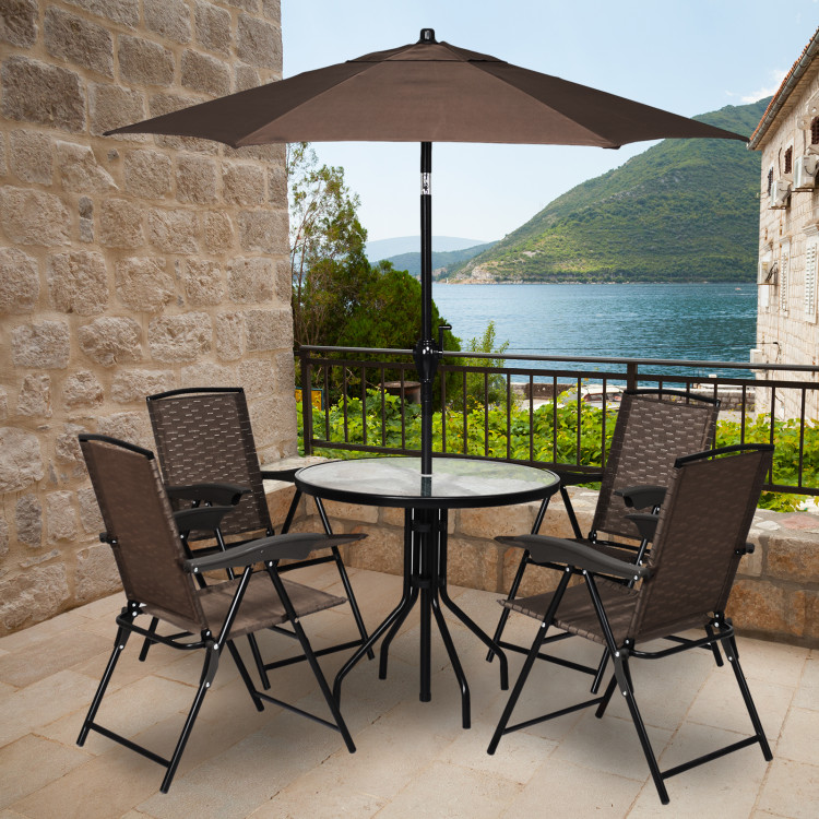 4 Pieces Folding Dining Chairs with Steel Armrests and Sling BackCostway Gallery View 2 of 12