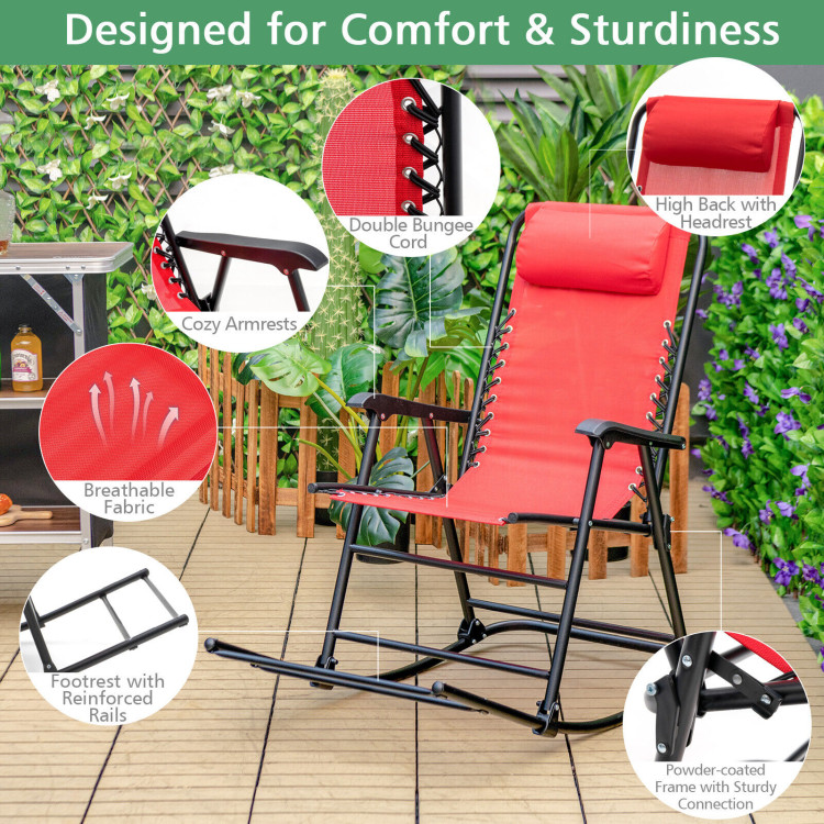 Outdoor Patio Camping Lightweight Folding Rocking Chair with Footrest -RedCostway Gallery View 8 of 8