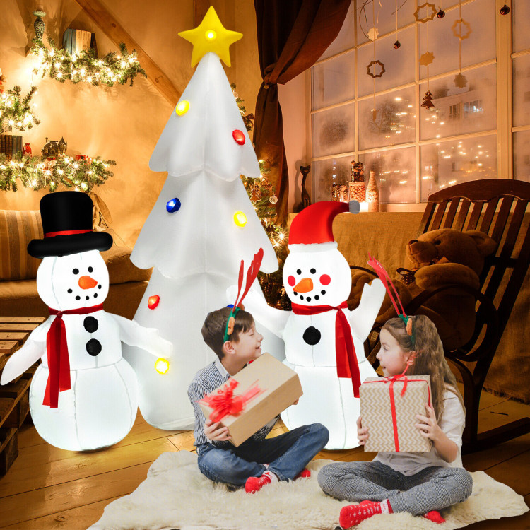 Inflatable Christmas Double Snowmen Decoration with Built-in Rotating LED LightsCostway Gallery View 2 of 10