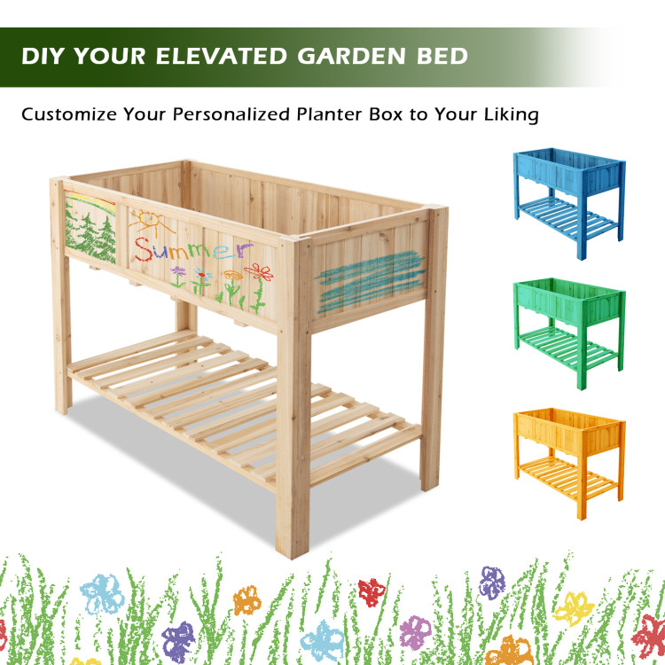 47 Inch Wooden Raised Garden Bed with Bottom Shelf and Bed LinerCostway Gallery View 9 of 10