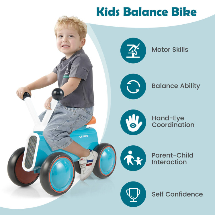 4 Wheels Baby Balance Bike without Pedal-BlueCostway Gallery View 3 of 11