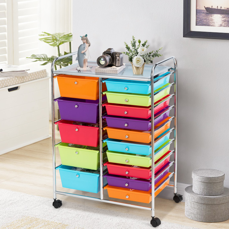 15-Drawer Utility Rolling Organizer Cart Multi-Use Storage-Deep MulticolorCostway Gallery View 7 of 10