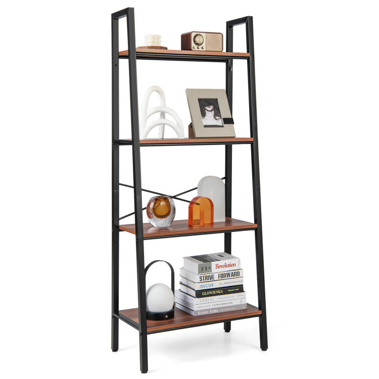 4-Tier Freestanding Open Bookshelf with Metal Frame and Anti-toppling Device-Rustic BrownCostway Gallery View 8 of 10