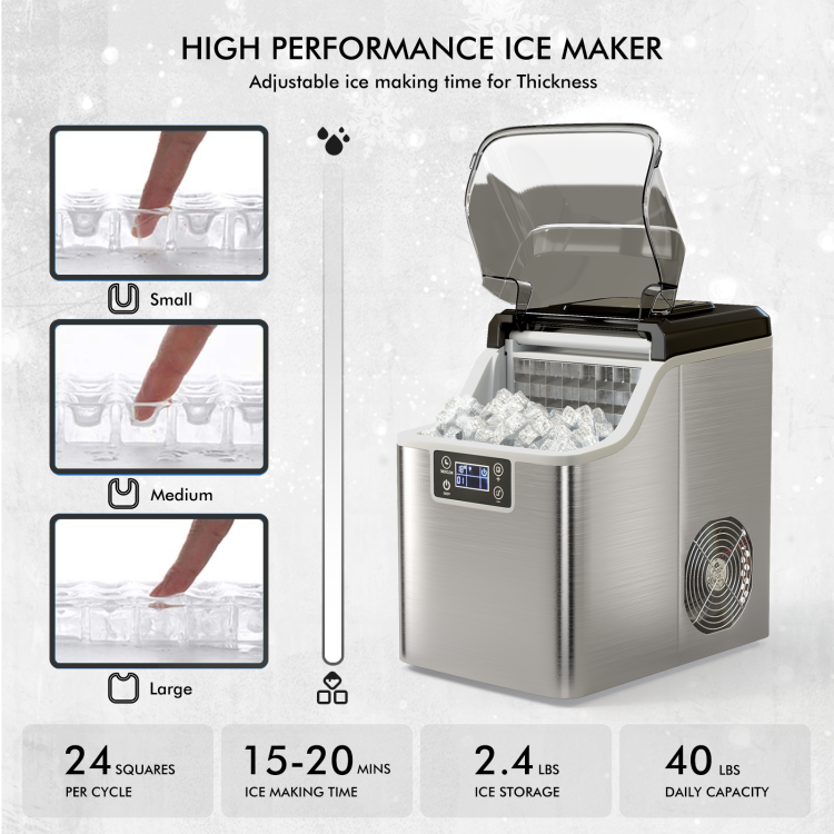 Euhomy IM-F Countertop Auto Self Cleaning Portable Ice Maker W Basket Silver