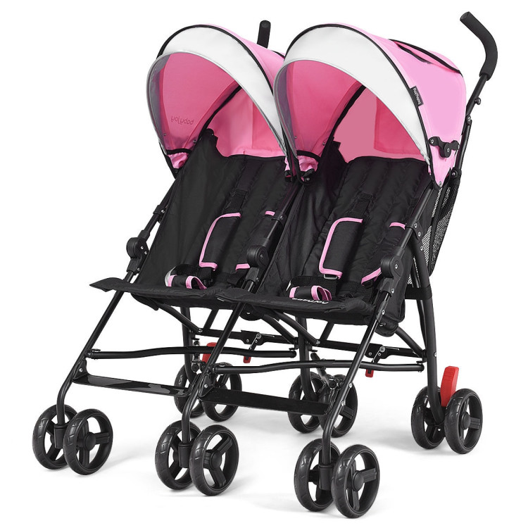 Foldable Twin Baby Double Stroller Ultralight Umbrella Kids Stroller-PinkCostway Gallery View 6 of 7