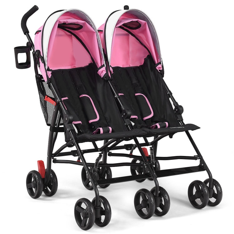 Foldable Twin Baby Double Stroller Ultralight Umbrella Kids Stroller-PinkCostway Gallery View 1 of 7