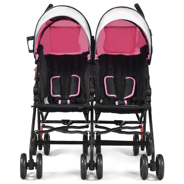 Foldable Twin Baby Double Stroller Ultralight Umbrella Kids Stroller-PinkCostway Gallery View 2 of 7