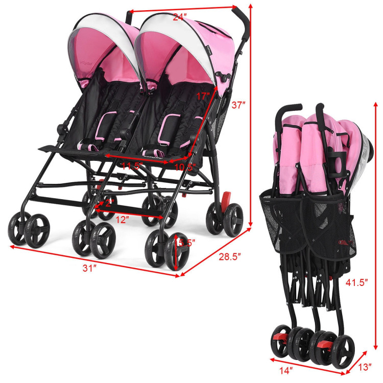 Foldable Twin Baby Double Stroller Ultralight Umbrella Kids Stroller-PinkCostway Gallery View 4 of 7