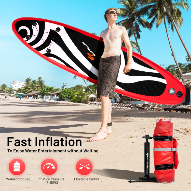 10' Inflatable Stand up Adjustable Fin Paddle Surfboard with BagCostway Gallery View 2 of 12