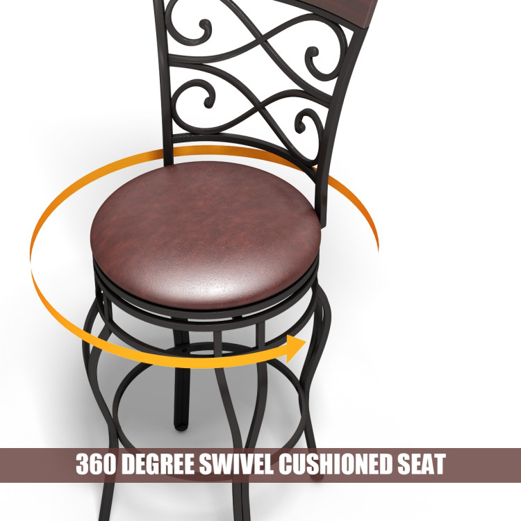 2 Pieces 30 Inch 360 Degree Swivel Bar Stools with Leather Padded SeatCostway Gallery View 9 of 12
