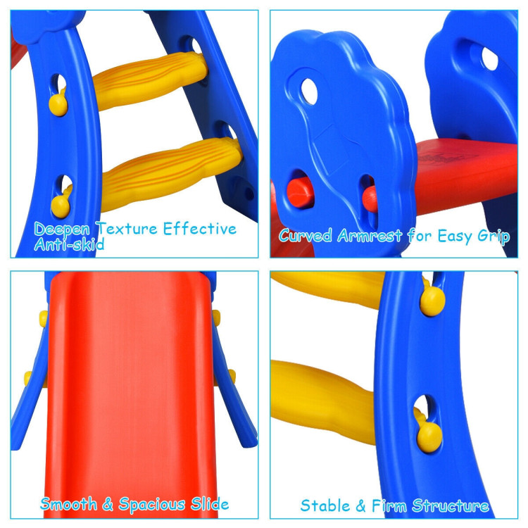 2 Step Indoors Kids Plastic Folding Slide with Basketball HoopCostway Gallery View 6 of 12
