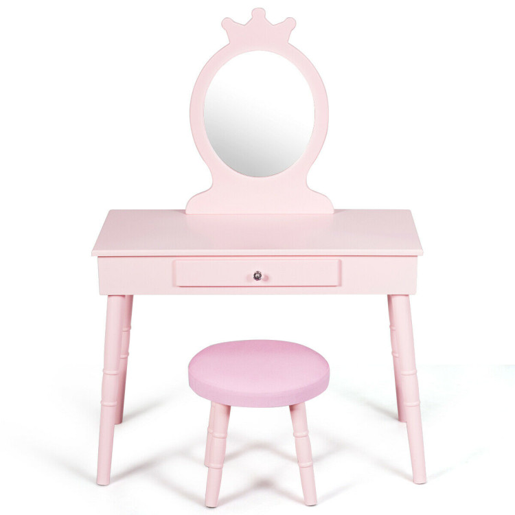 Kids Vanity Makeup Table and Chair Set Make Up StoolCostway Gallery View 11 of 12