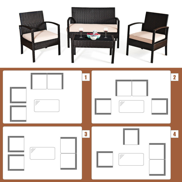 4 Pieces Patio Furniture Sets Rattan Chair Wicker Set Outdoor BistroCostway Gallery View 10 of 11