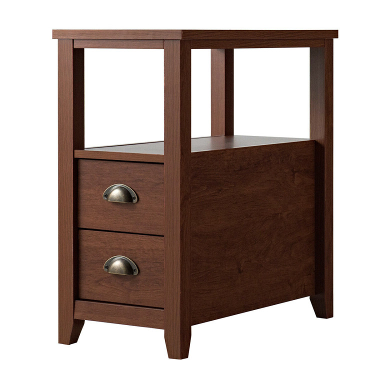 End Table Wooden with 2 Drawers and Shelf Bedside Table-BrownCostway Gallery View 7 of 11