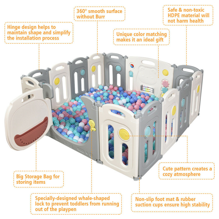 14-Panel Foldable Baby Playpen Safety Yard with Storage BagCostway Gallery View 8 of 12