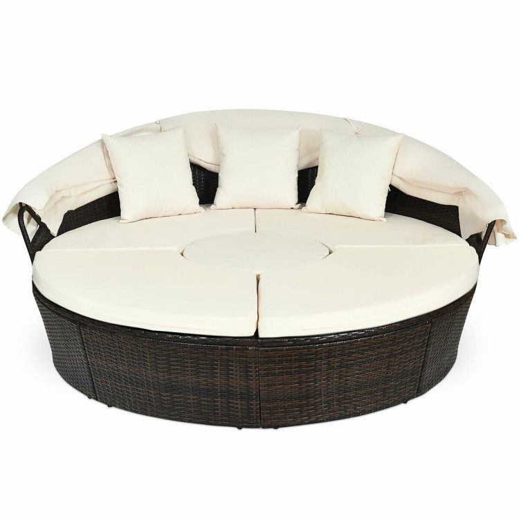 Patio Round Daybed Rattan Furniture Sets with CanopyCostway Gallery View 7 of 12