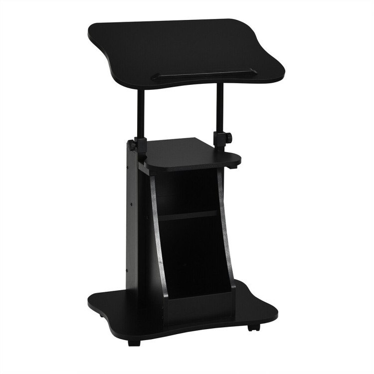 Sit-to-Stand Laptop Desk Cart Height Adjustable with Storage-BlackCostway Gallery View 3 of 13
