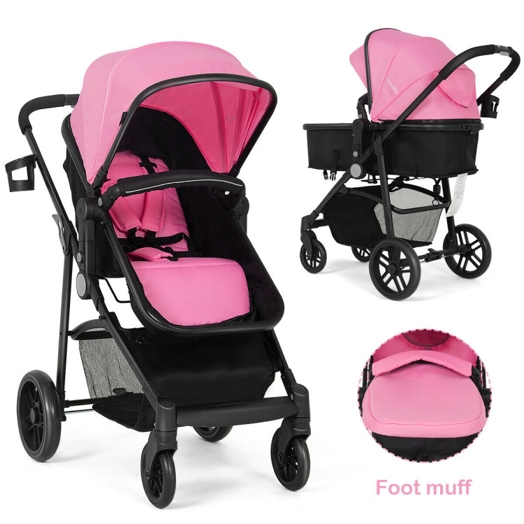 2-in-1 Foldable Pushchair Newborn Infant Baby Stroller-PinkCostway Gallery View 8 of 10