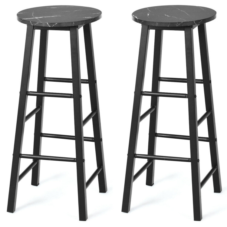 2 Pieces Industrial Round Seat Faux Marble Bar Stool Set-BlackCostway Gallery View 10 of 11