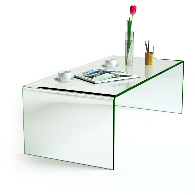 42 x 19.7 Inch Clear Tempered Glass Coffee Table with Rounded EdgesCostway Gallery View 10 of 10